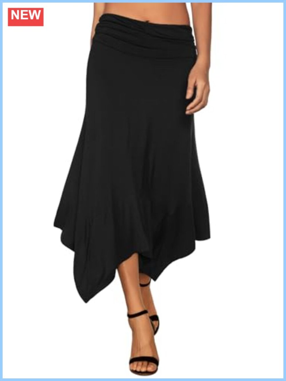 Women's Flowy Handkerchief Hem Midi Maxi Skirt Ruched Waist